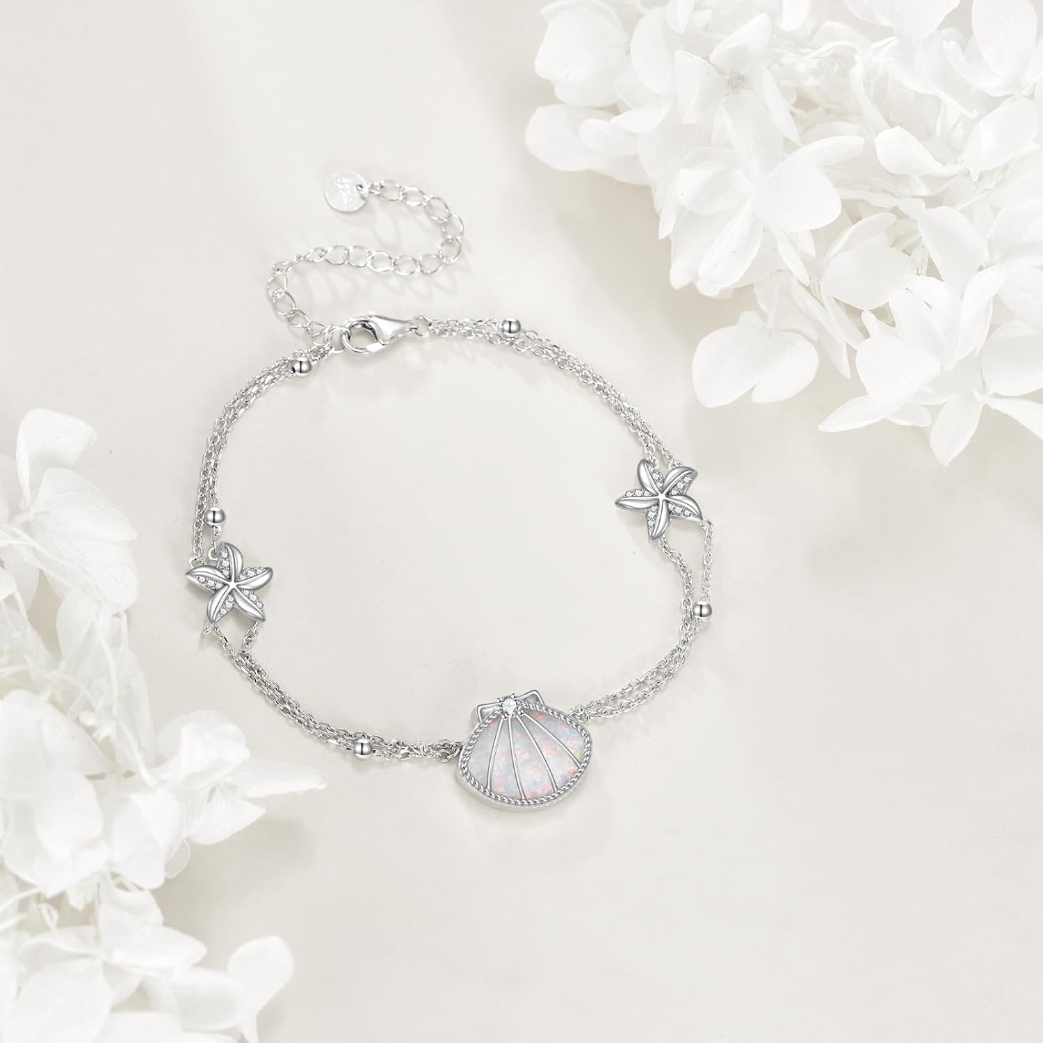 Shell Bracelet 925 Sterling Silver Starfish Bracelet Dainty Adjustable Bracelet Beach Jewelry for Women Shell Starfish Jewelry Gifts - Image 4