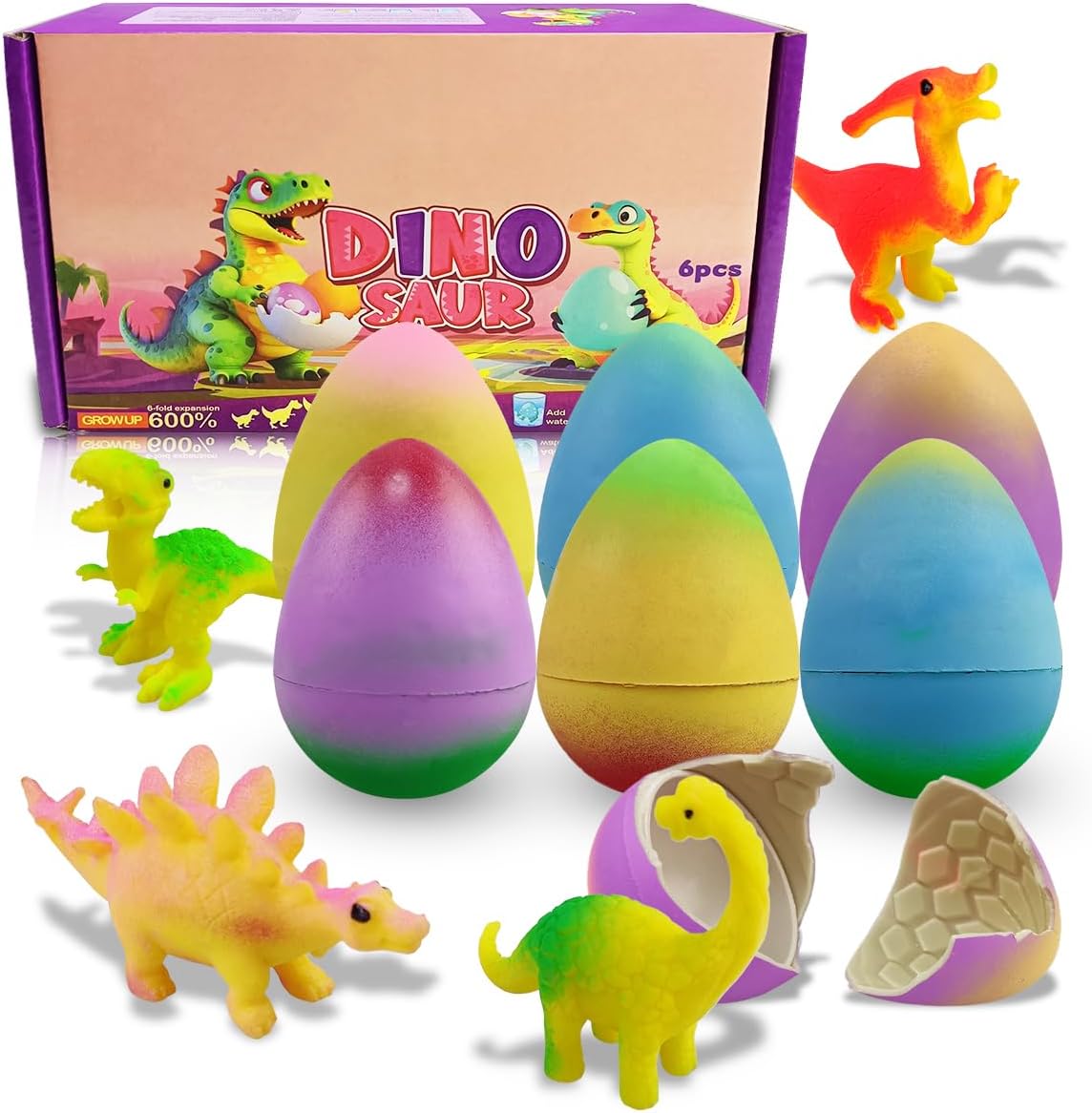 6 Pack Dinosaur Hatching Surprise Eggs Dinosaur Toys Easter Eggs for Kids Boys Girls Easter Basket Stuffers Gifts Birthday Party Favors Fillers