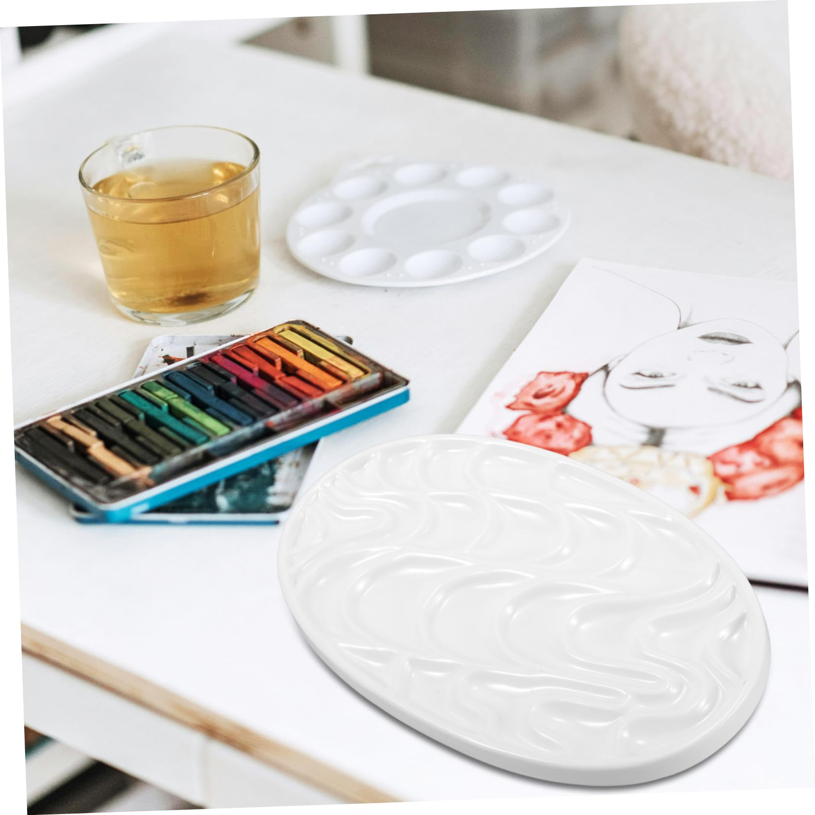 Palette Vague Peinture Céramique Aquarelle en Blanche