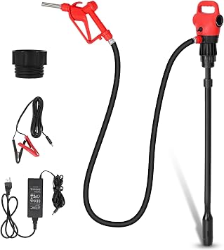 Electric Drum Pump with 120V AC/12V DC Power, 33.5-49 Telescopic Suction Tube Drum Barrel Pump with Swivel Nut Nozzle, 5 Gallons/mins Max Flow Rate, for DEF, Diesel, Water, etc., Red