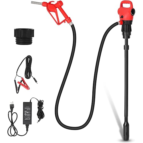 Electric Drum Pump with 120V AC/12V DC Power, 33.5''-49'' Telescopic Suction Tube Drum Barrel Pump with Swivel Nut Nozzle, 5 Gallons/mins Max Flow Rate, for DEF, Diesel, Water, etc., Red