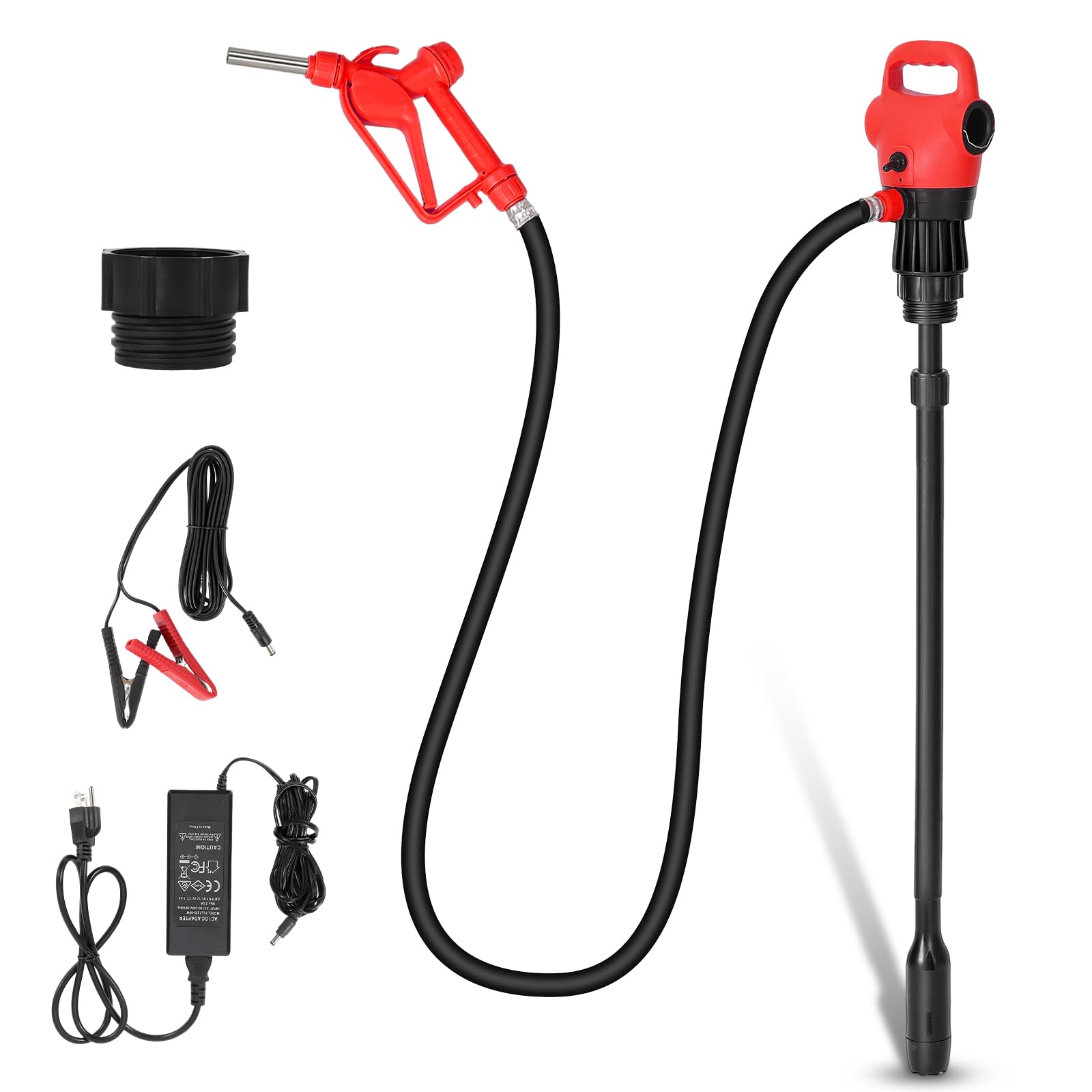 Electric Drum Pump with 120V AC/12V DC Power, 33.5''-49'' Telescopic Suction Tube Drum Barrel Pump with Swivel Nut Nozzle, 5 Gallons/mins Max Flow