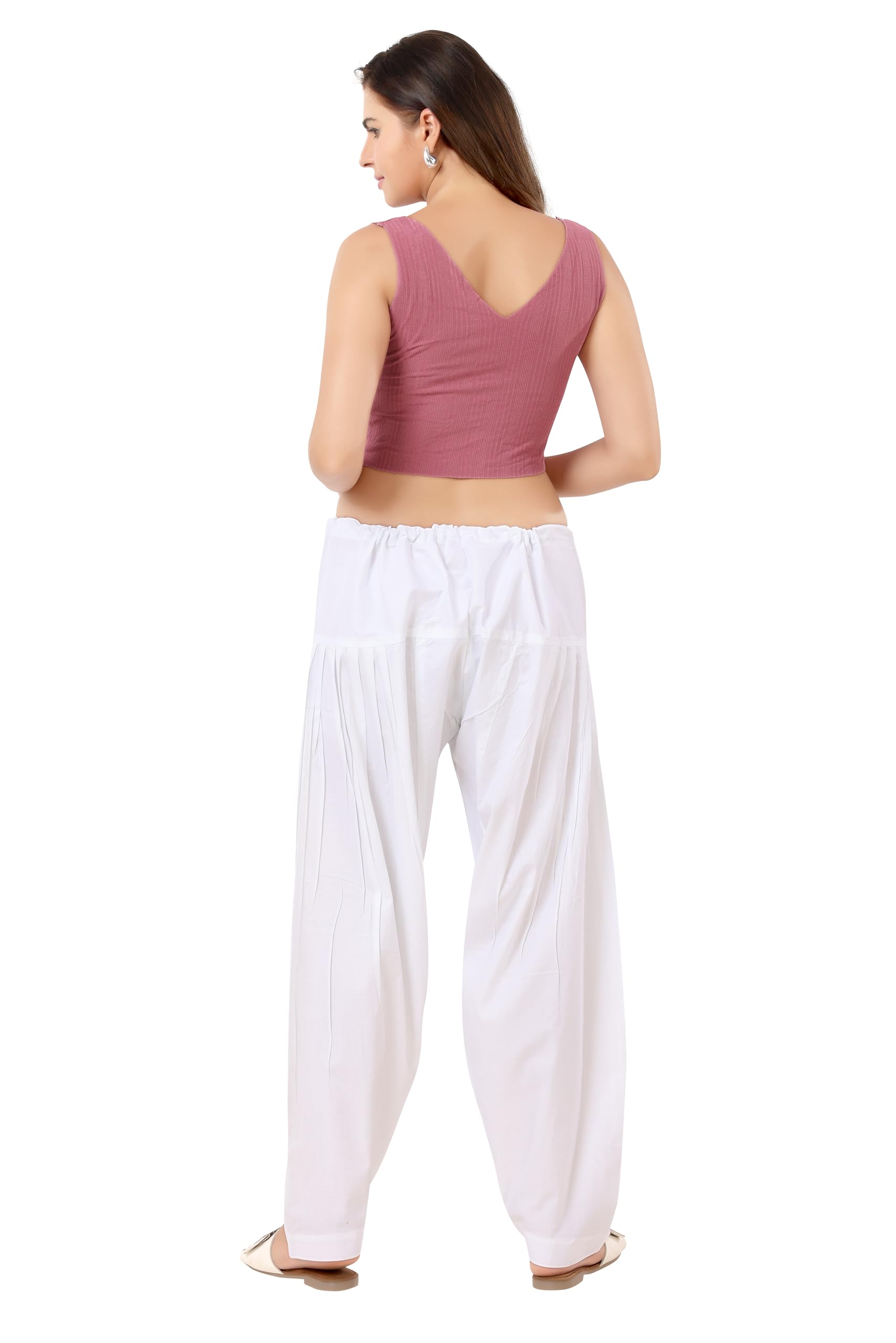 TRASA Semi Patiala Salwar Cotton One Side Pocket Traditional Indian Bottomwear Pant - Free Size Fit up to XXL - White - Image 6 thumbnail