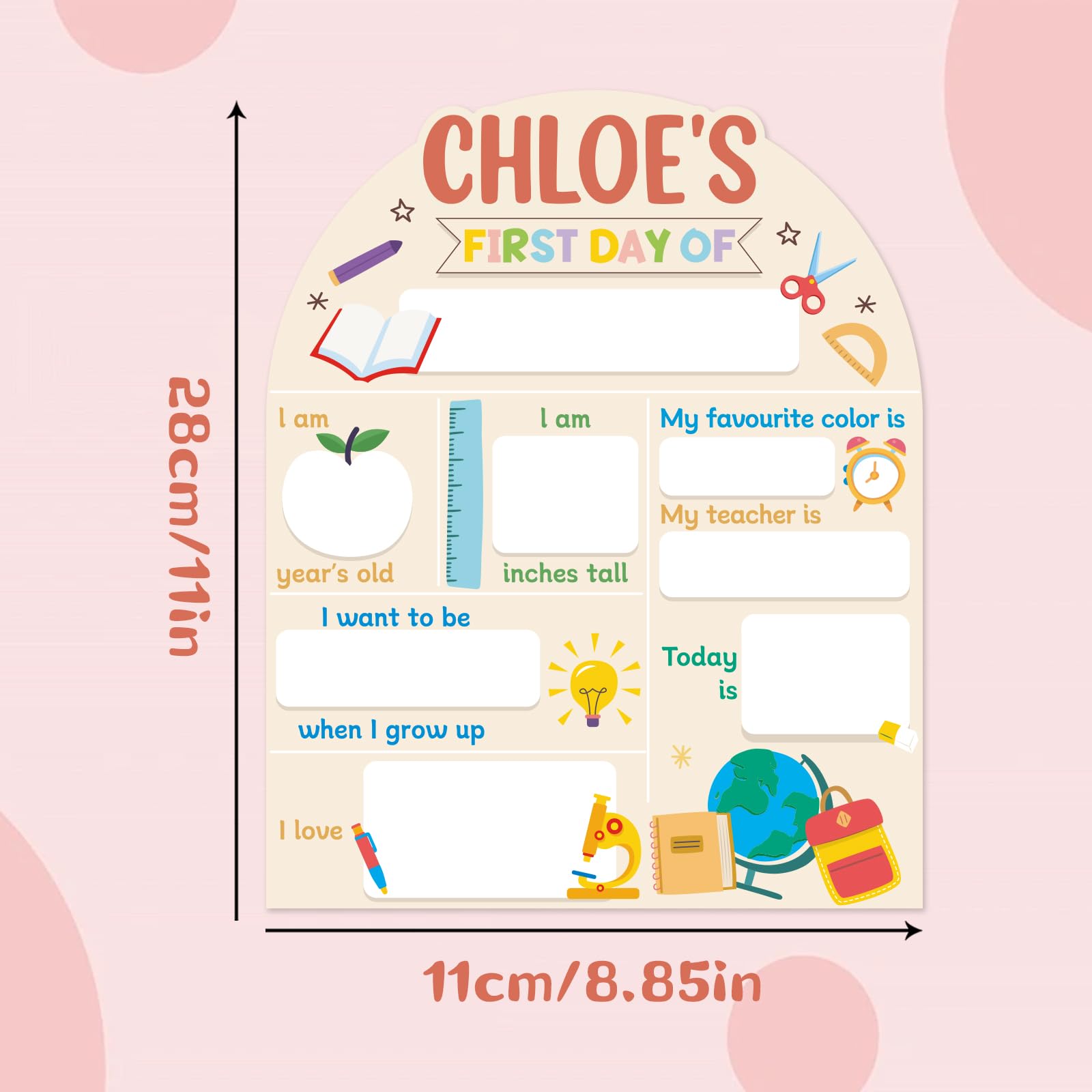Personalized First and Last Day of School Board, Interchangeable Boards, Custom Back to School Kids Supplies for Kindergarten Preschool (Reddish Brown)