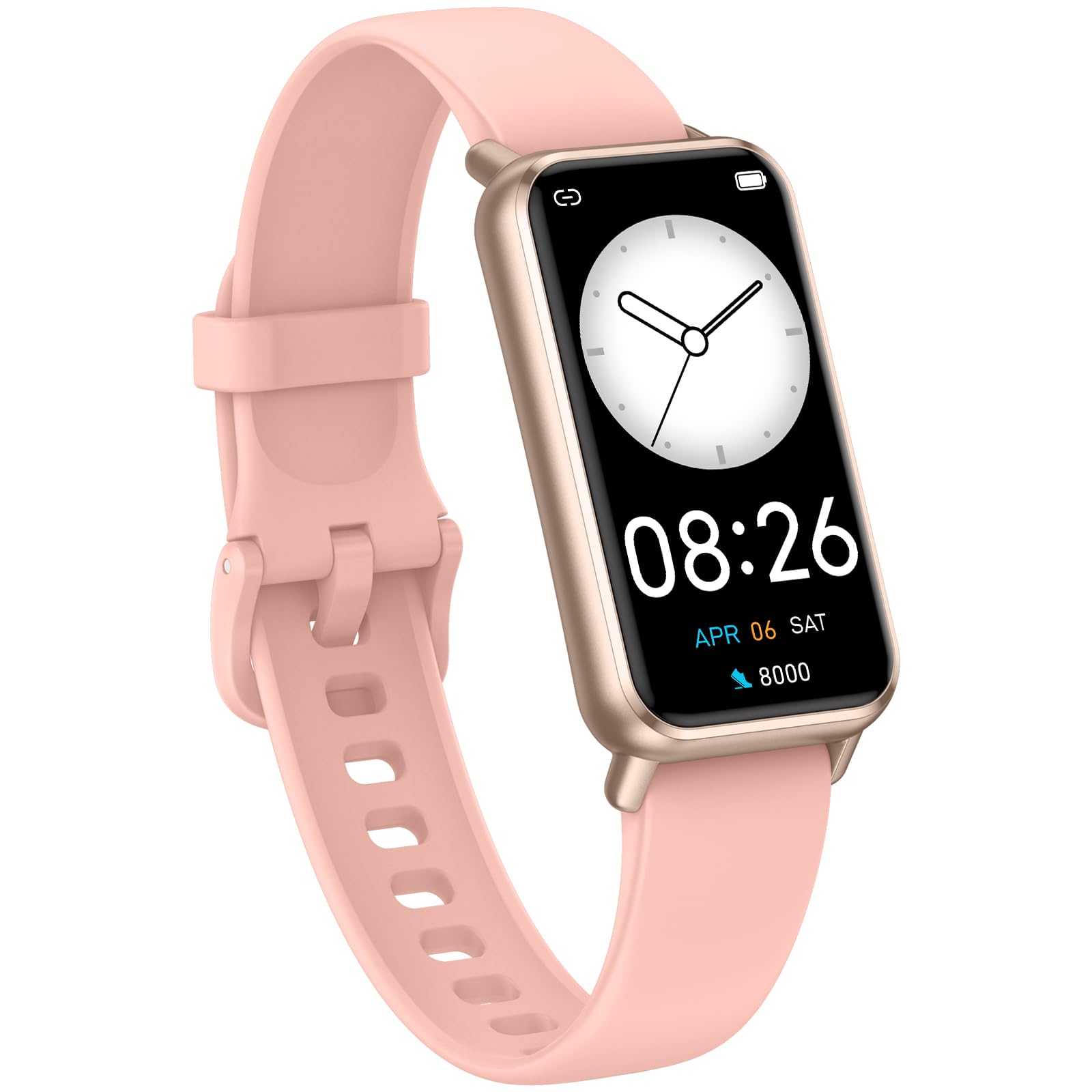 A woman running with the KALOC Fitness Tracker, surrounded by icons representing over 100 sports modes.