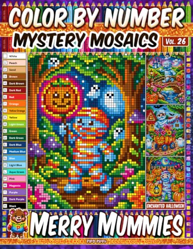 Color by Number - Merry Mummies - Mystery Mosaic Coloring Book - Vol. 26: 20 Pixel Art Designs - Cute Mummies And Spooky Halloween Fun (Premium Print: Mystery Mosaic) image 2