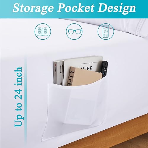 Miniatura 3 de Horbaunal Sábana bajera de bolsillo extra profundo tamaño Queen  Se adapta a colchones de hasta 24 pulgadas  Lujosa 1800 hilos  Sábana bajera de