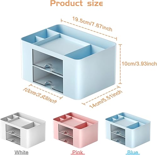 Miniatura 5 de Soporte para lápiz para escritorio, organizadores de escritorio de 2 cajones, 5 compartimentos, organizador de suministros de papelería, lindo