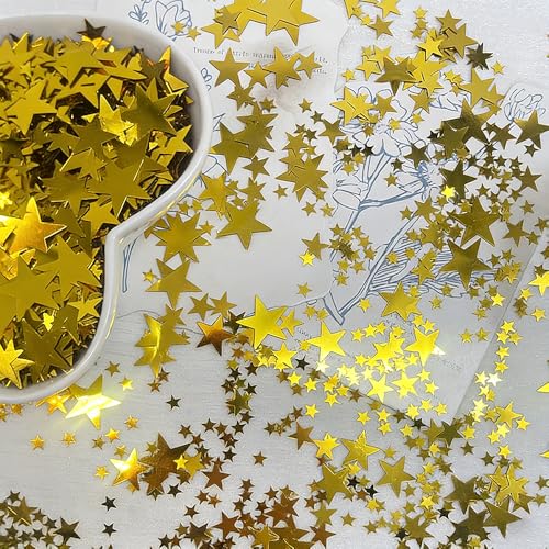 MSLSOZ 100 g de confettis en forme d'étoile, 4 confettis dorés de tailles mixtes, paillettes scintillantes – Convient pour anniversaire, mariage,...