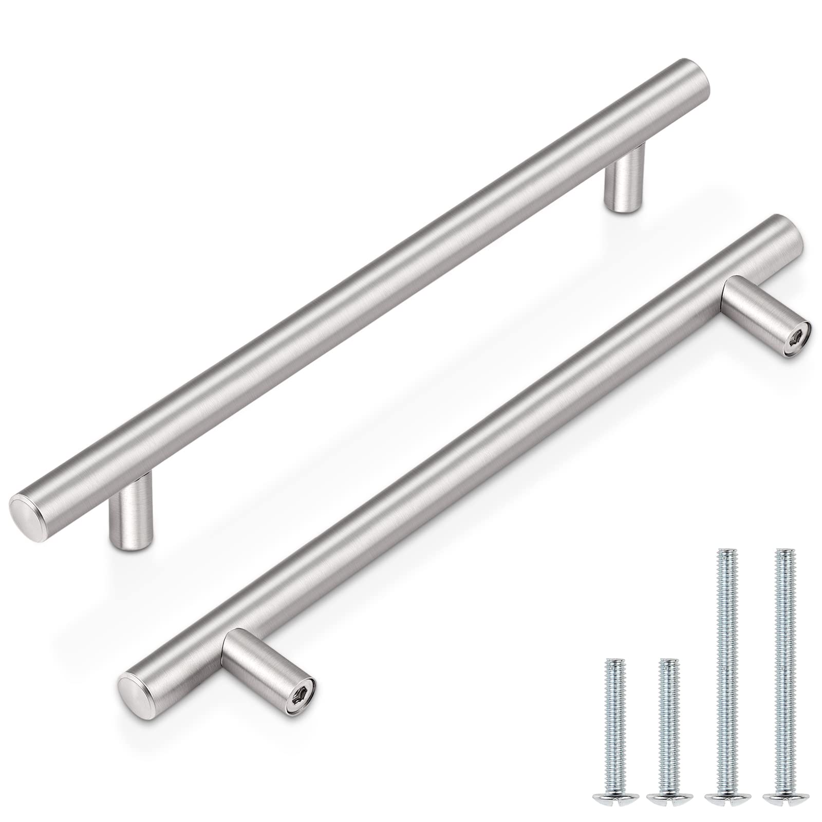 Probrico (30 Pack 7-9/16"(192mm) Hole Centers Stain Nickel Euro T Bar Cabinet Pulls Stainless Steel Kitchen Cabinet Handles Drawer Dresser Cupboard Handles