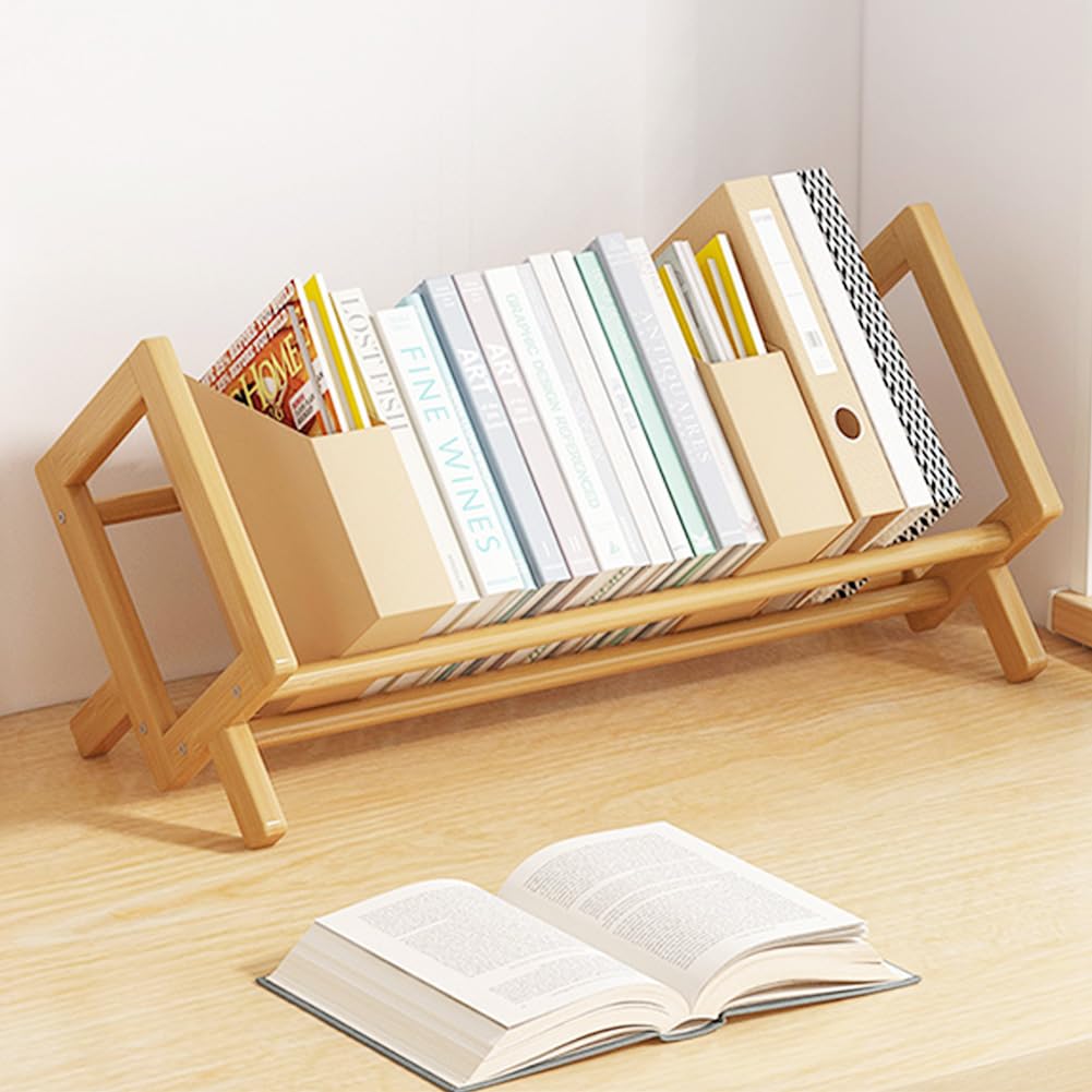 Schreibtisch-Bücherregal, Retro-Tisch-Bücherregal, neigbares Bücherregal für Bücher/CDs/Zeitschriften, Heimdekoration (Natur)