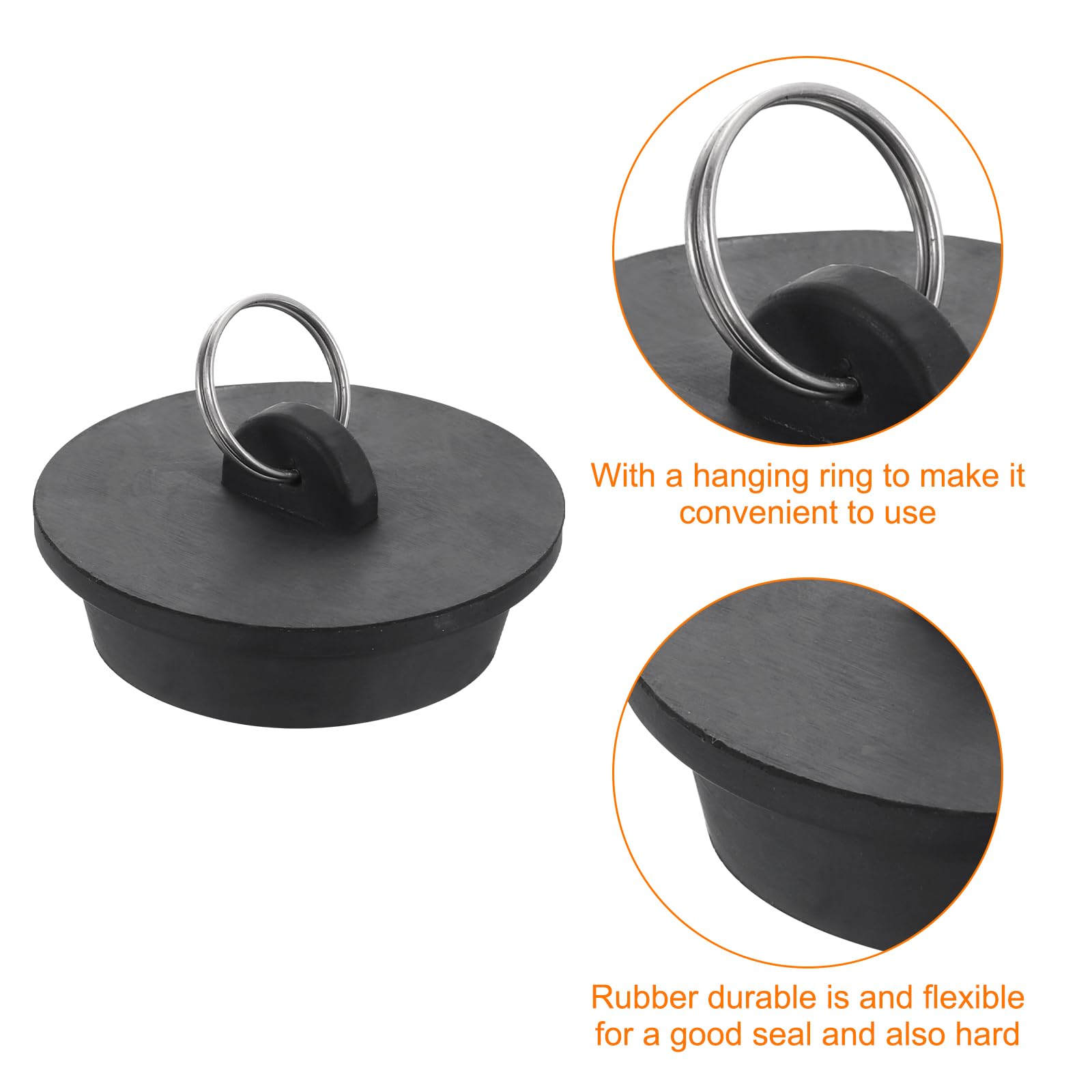 Uxcell 4-Pack Rubber Bathtub Drain Stopper With Hanging Ring – Fits 1-1/2" To 1-5/8" Drains, Black Sink Plug