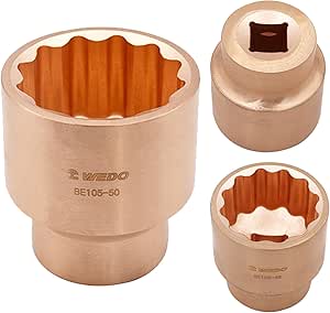 WEDO Non-sparking 3/4'' Drive Shallow Impact Socket, 12 Point,Metric,Size 50mm,Aluminum Bronze