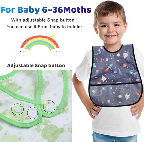 Miniatura 2 de Baberos para bebé impermeables, babero para niños pequeños - Babero de alimentación con bolsillo para bebé niño niña lavable 6-36M