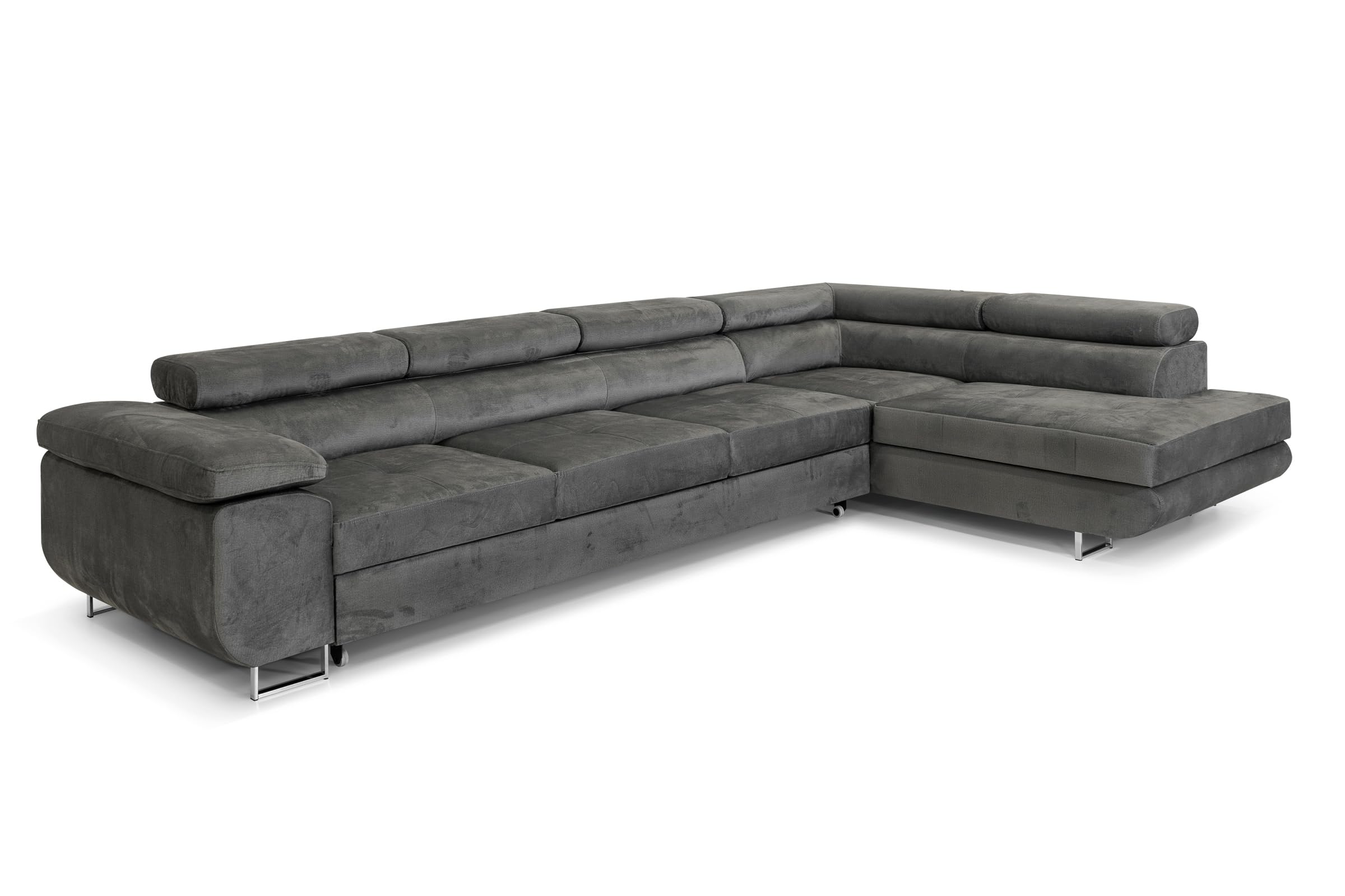 Ecksofa mit Schlaffunktion PASTI XL L-Form, Sofa Couch mit Bettkasten, Couch Eckcouch, Schlafsofa für Wohnzimmer Couch mit Schlaffunktion (Grau, Ottomane Rechts)
