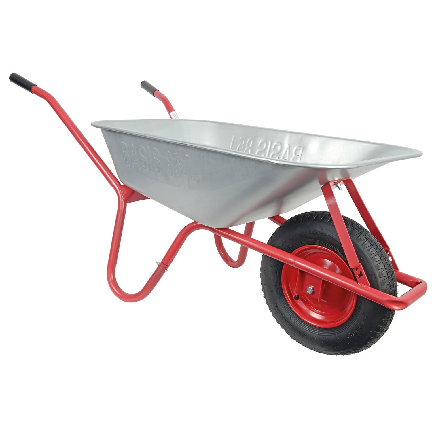 HBH Schubkarre 85 Liter Garten, bis 160kg Tragkragkraft, ideale Gartenschubkarre, Luftrad 4,00-8, Stahlfelge mit Kugellager, verzinkte Stahlmulde, mit Muldenstützbügel und Kippbügel, Farbe rot