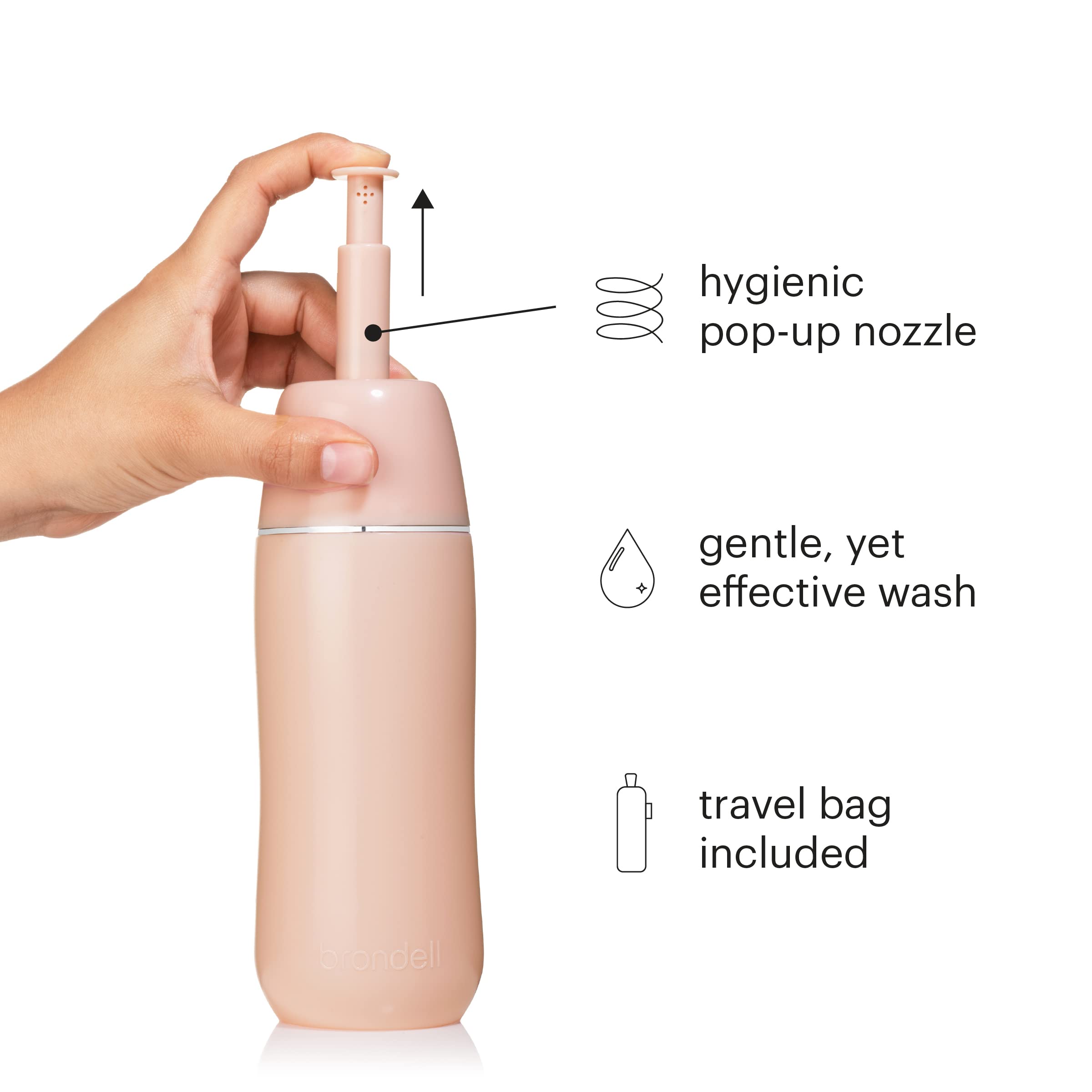Brondell GoSpa - Bidet portatile avanzato per viaggi, sistema di ugelli pop-up, compatto di alta qualità, con custodia da viaggio discreta per una comoda conservazione, 400 ml, rosa