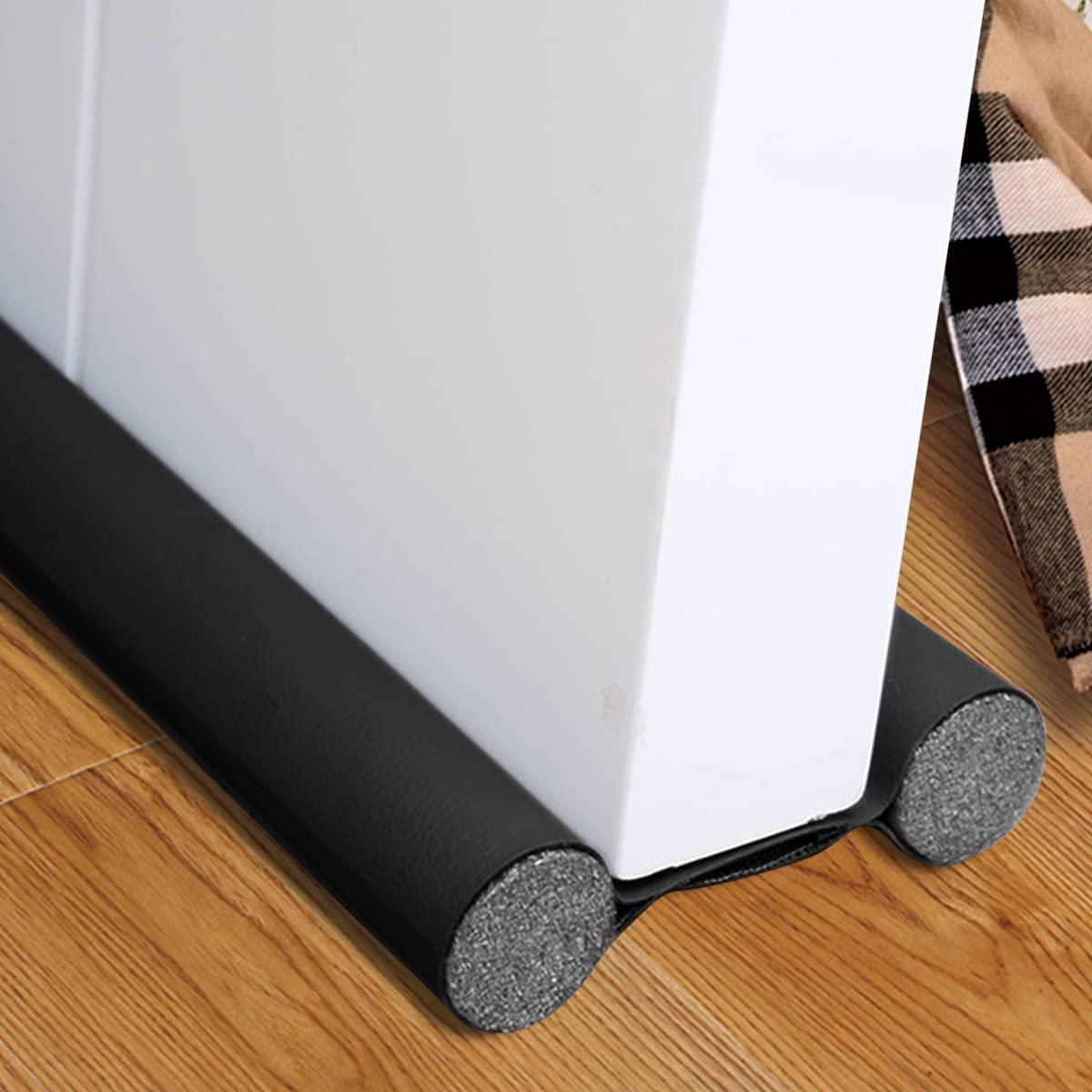 96cm Under Door Seal, Flexible Double Door Bottom Sealing Strip Draft Stopper Excluder Noise Gap Door Stop Seal FoamTape SoundProof Sweep Stopper Weatherstrip for Gap Seal (Black, 1pc)