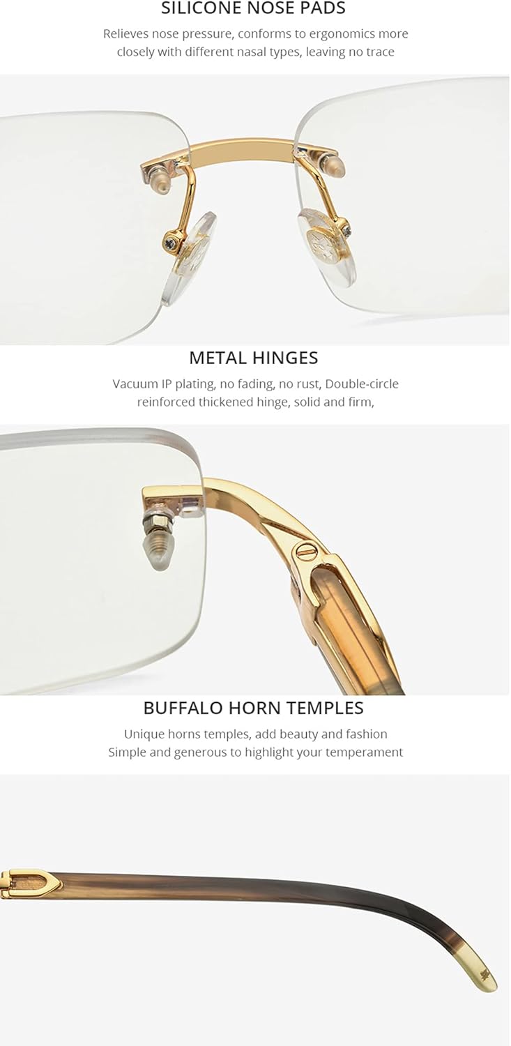 HEPIDEM 100% Really Buffalo Horn Handmade Sun Glasses Square Rimless Luxury BUffs Sunglasses 0816 - Image 2