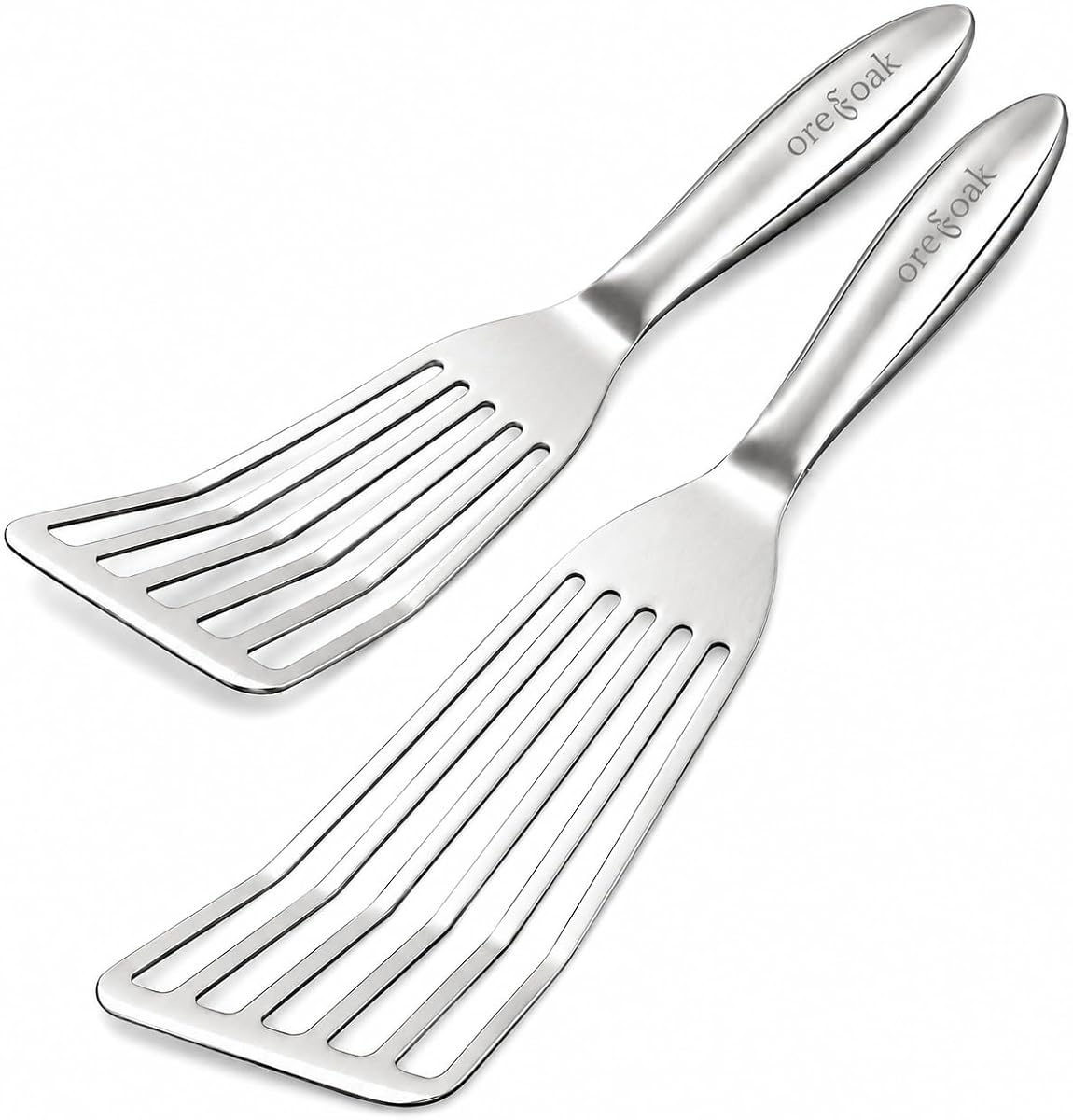 Stainless Steel Fish Spatula Set (2-Piece) – Large Slotted Fish Turner + Small Metal Spatula, Precision Thin Edge for Delicate Foods, Ergonomic Grip, One-Piece 304 Stainless Steel Kitchen Utensils