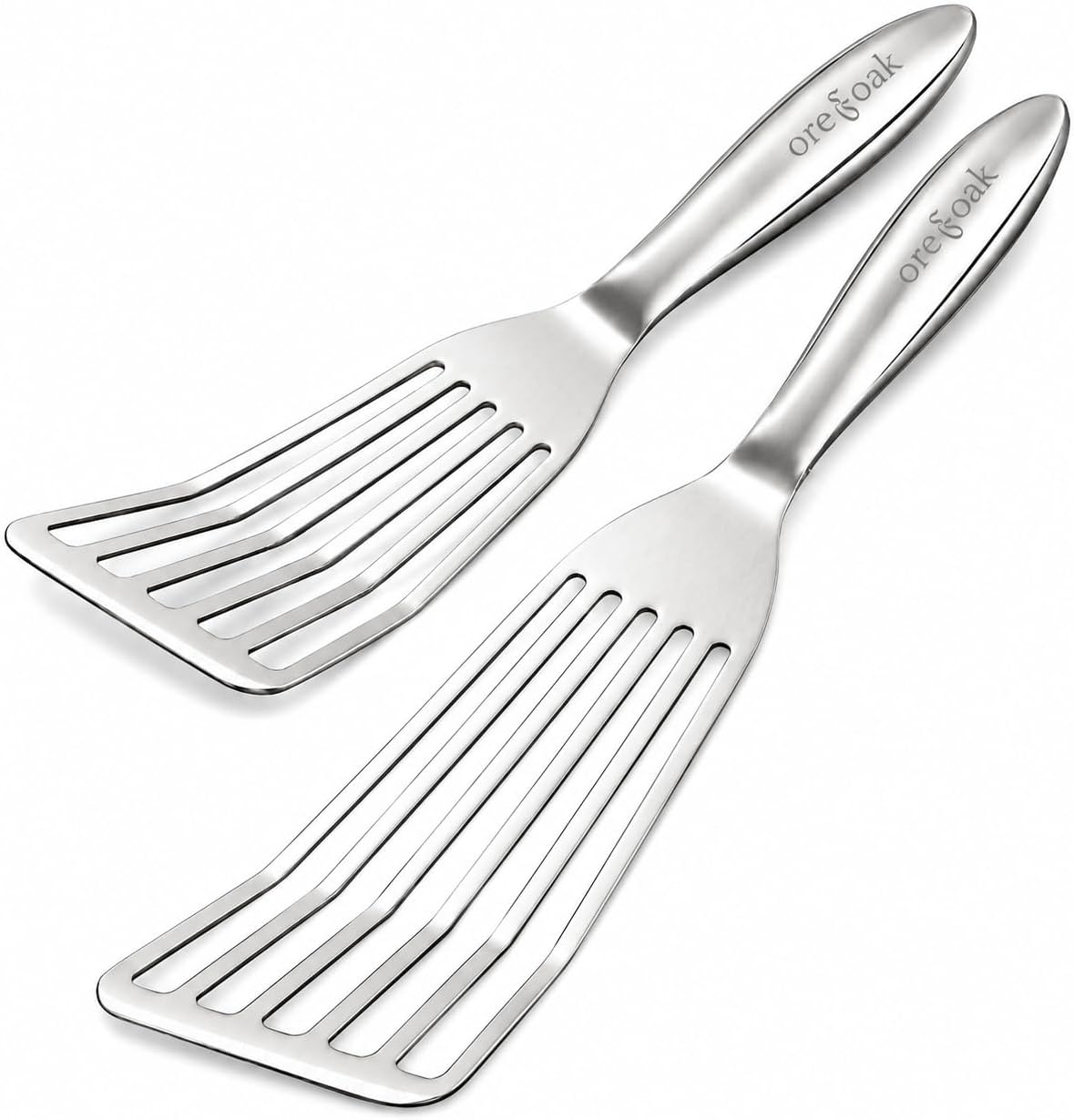 Stainless Steel Fish Spatula Set (2-Piece) – Large Slotted Fish Turner + Small Metal Spatula, Precision Thin Edge for Delicate Foods, Ergonomic Grip, One-Piece 304 Stainless Steel Kitchen Utensils