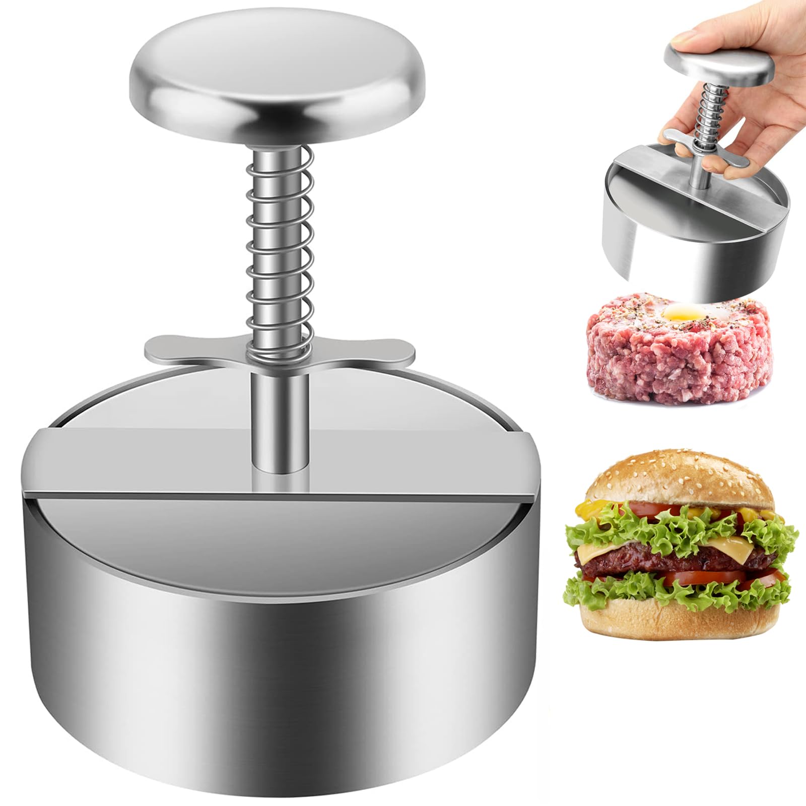 Burger Press, 5.5-Inch Stainless Steel Hamburger Patty Maker for BBQ and Homemade Burgers