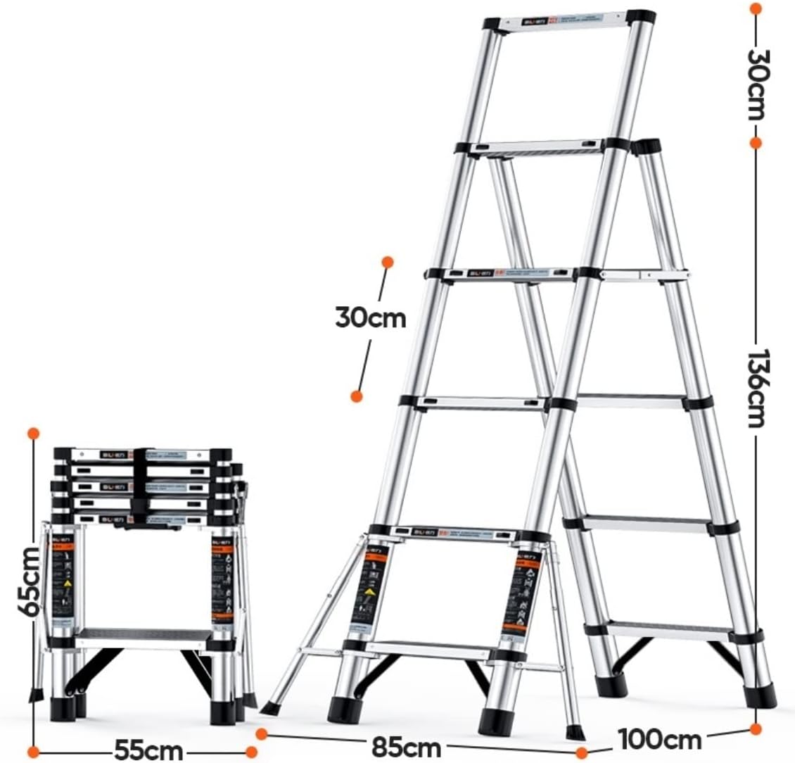 Step Ladder Folding Step Stool Extension Ladder Telescopic Step Ladder Aluminum Ladder One-button Retraction Extension Ladder Portable Folding Ladder For Home Folding Ladder Telescoping Ladder ( Color