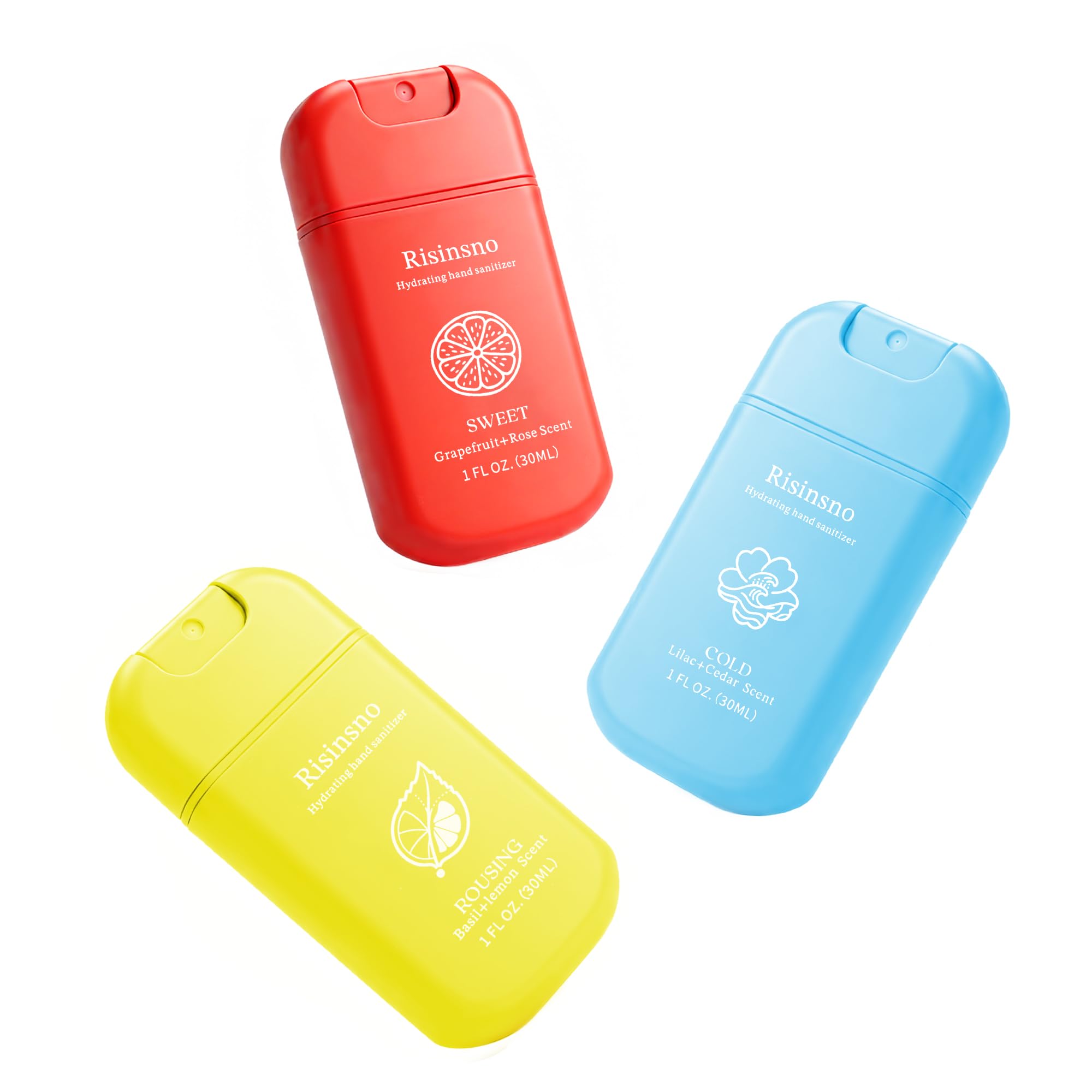 Hydrating Hand Sanitizer Spray, Scented Power Mist Hand Sanitizers Travel Size Refillable, Travel Essential Pocket Portable 3-Pack (Sweet, Rousing, Cold)