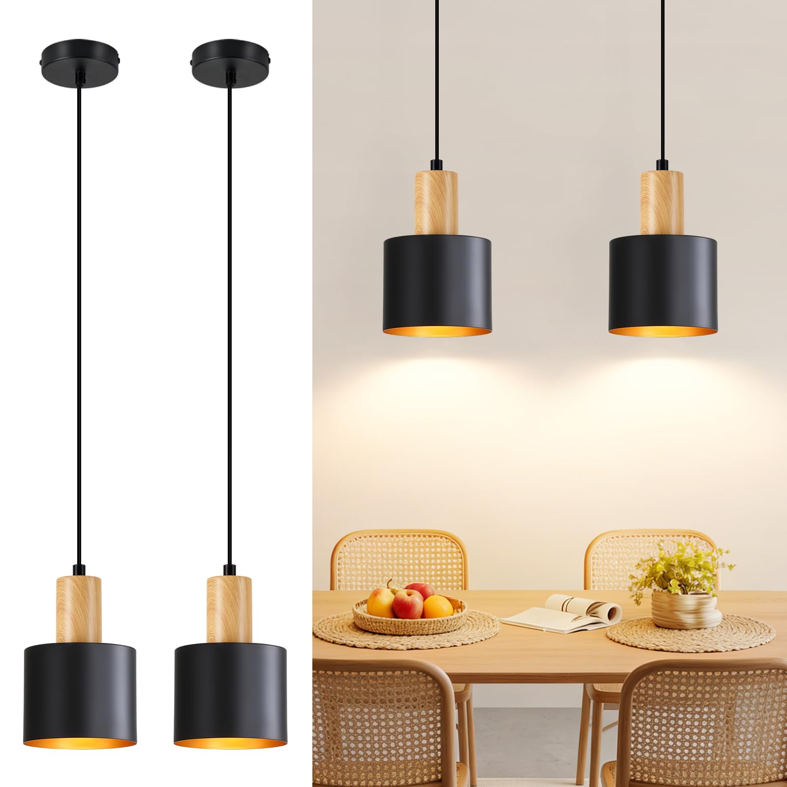 Lichtmaler Hängelampe Esstisch Pendelleuchte E27 Schwarz - 2ER Esszimmerlampe Vintage Max.40W Hängeleuchte Schlafzimmerlampe Nachttisch Küchenlampe Esstisch Ohne Leuchtmittel