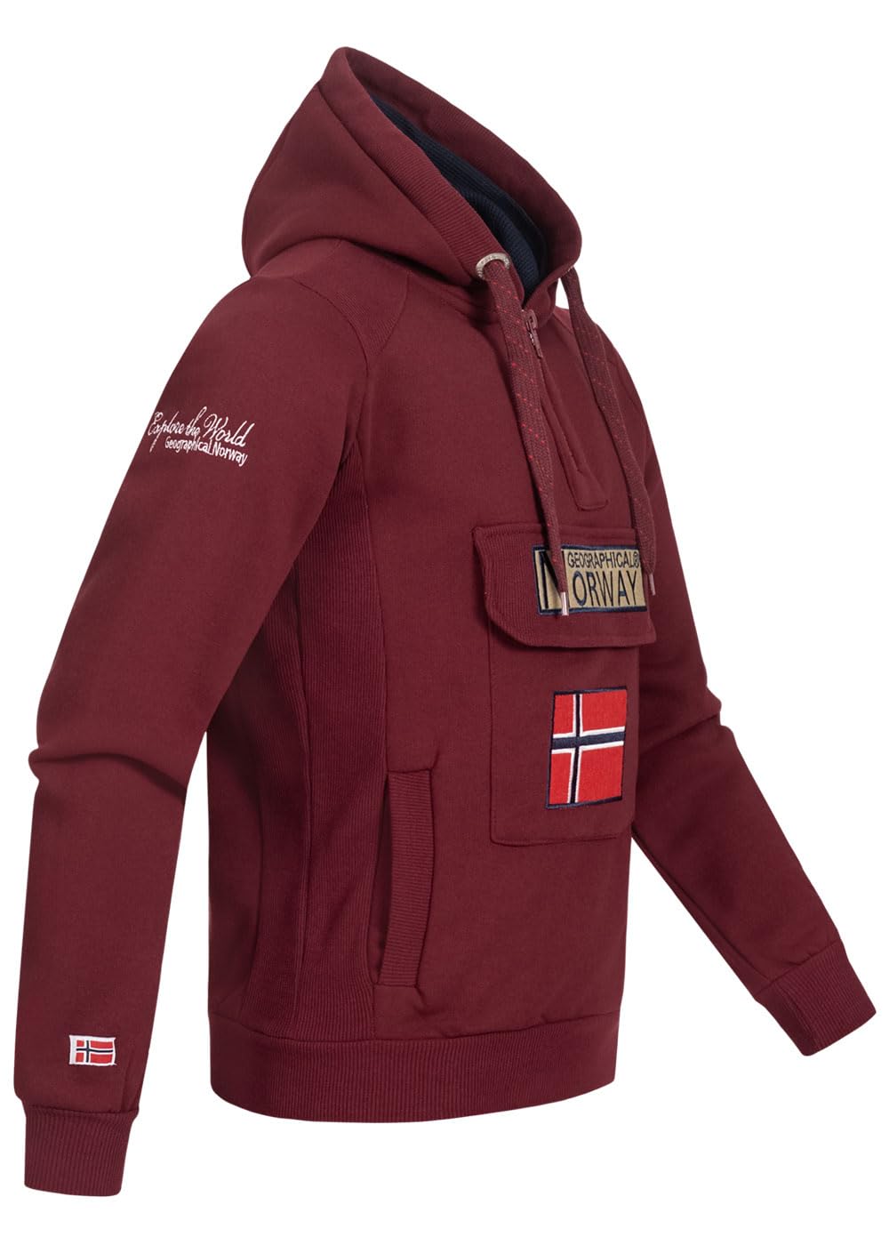 Geographical Norway da Uomo Felpa con Cappuccio Mezza Zip con Cappuccio e Marsupio Felpa con Cappuccio a Maniche Lunghe per Il Tempo Libero Casual Produzione BANS