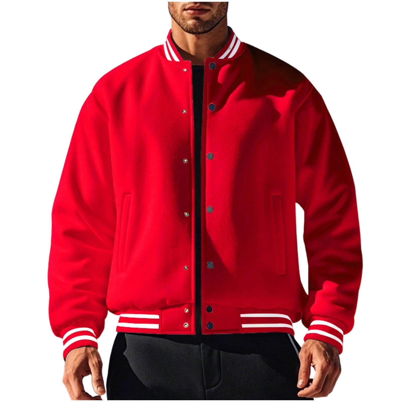 College Jacke Herren Warm Bomberjacke Freizeit Übergangsjacke mit Knöpfe