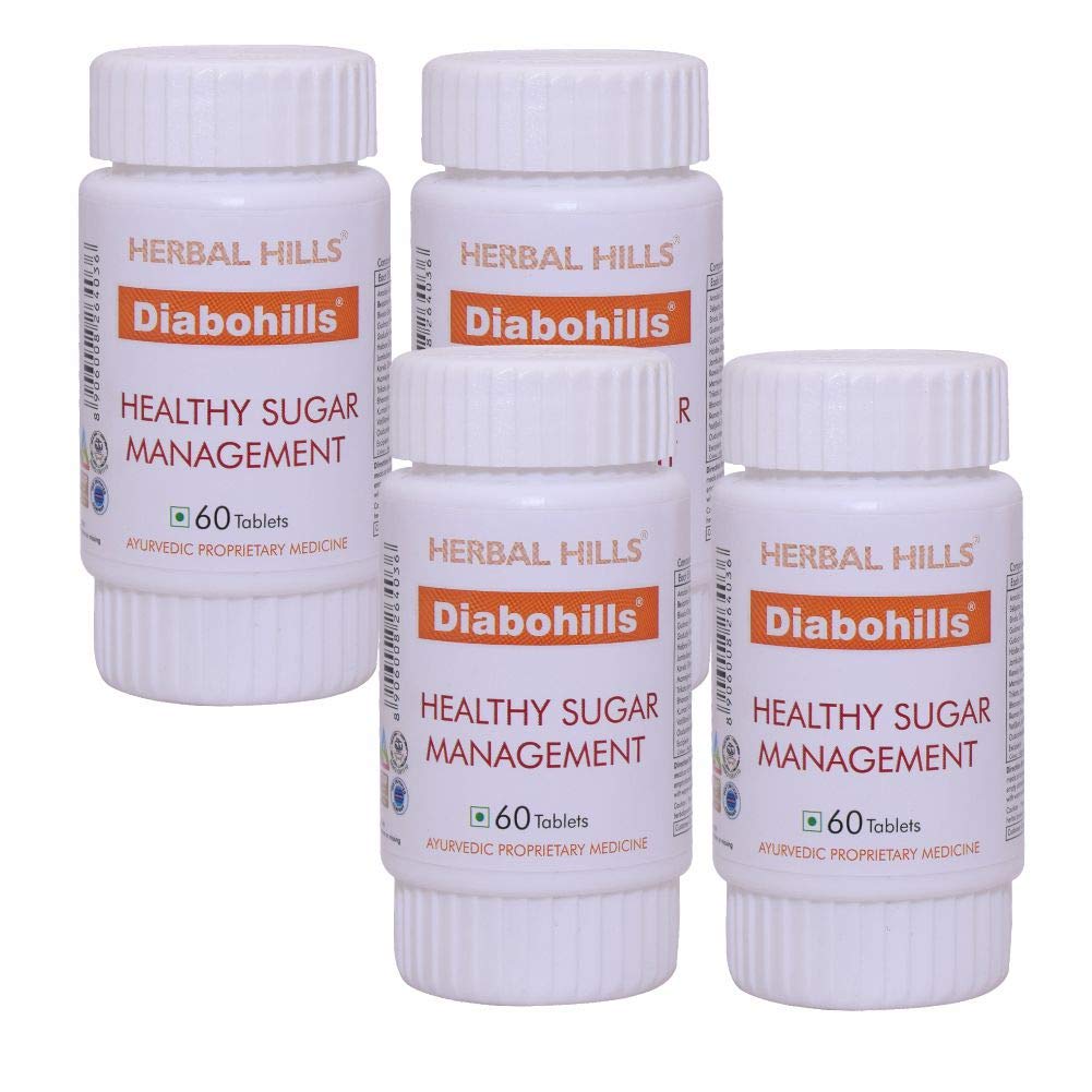 Herbal Hills Diabohills 60 Tablets - (Pack of 4) - Diabetes Supplement - A Naturally Sourced Dietary Ayurvedic Formula - Controls Blood Sugar/Glucose