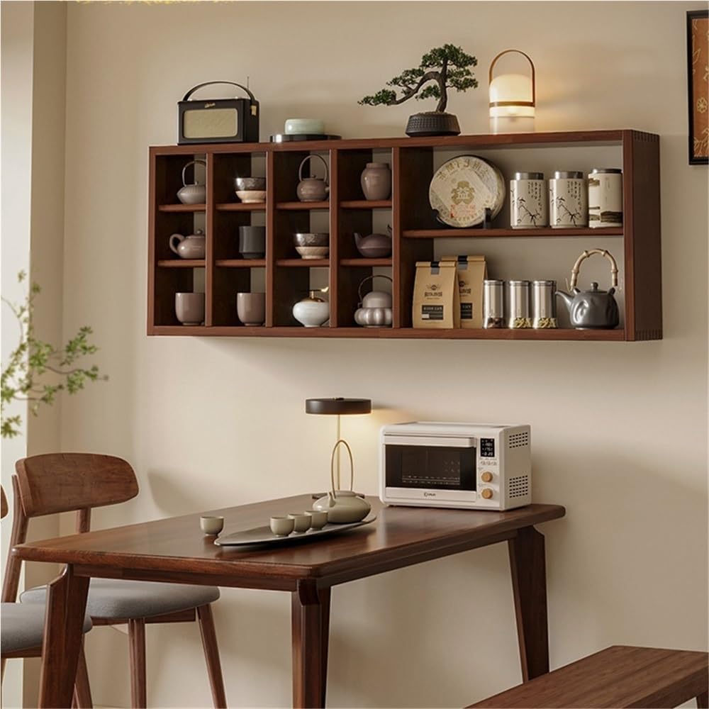 Wall Mounted Mug Rack with Wooden, Coffee Mug Display, Cup Organizer for Kitchen Cabinets, Solid Wood Wall Shelf for Mug Display, Storage and Wall Decor(Natural)