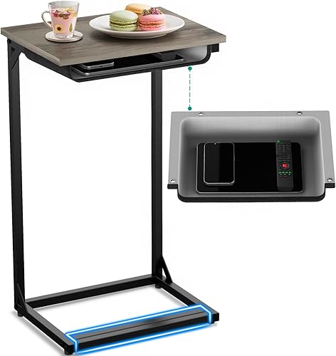 Mesa auxiliar en forma de C con cubículo, base reforzada, mesas de sofá pequeñas que se deslizan por debajo, mesa C de 27 pulgadas de alto para