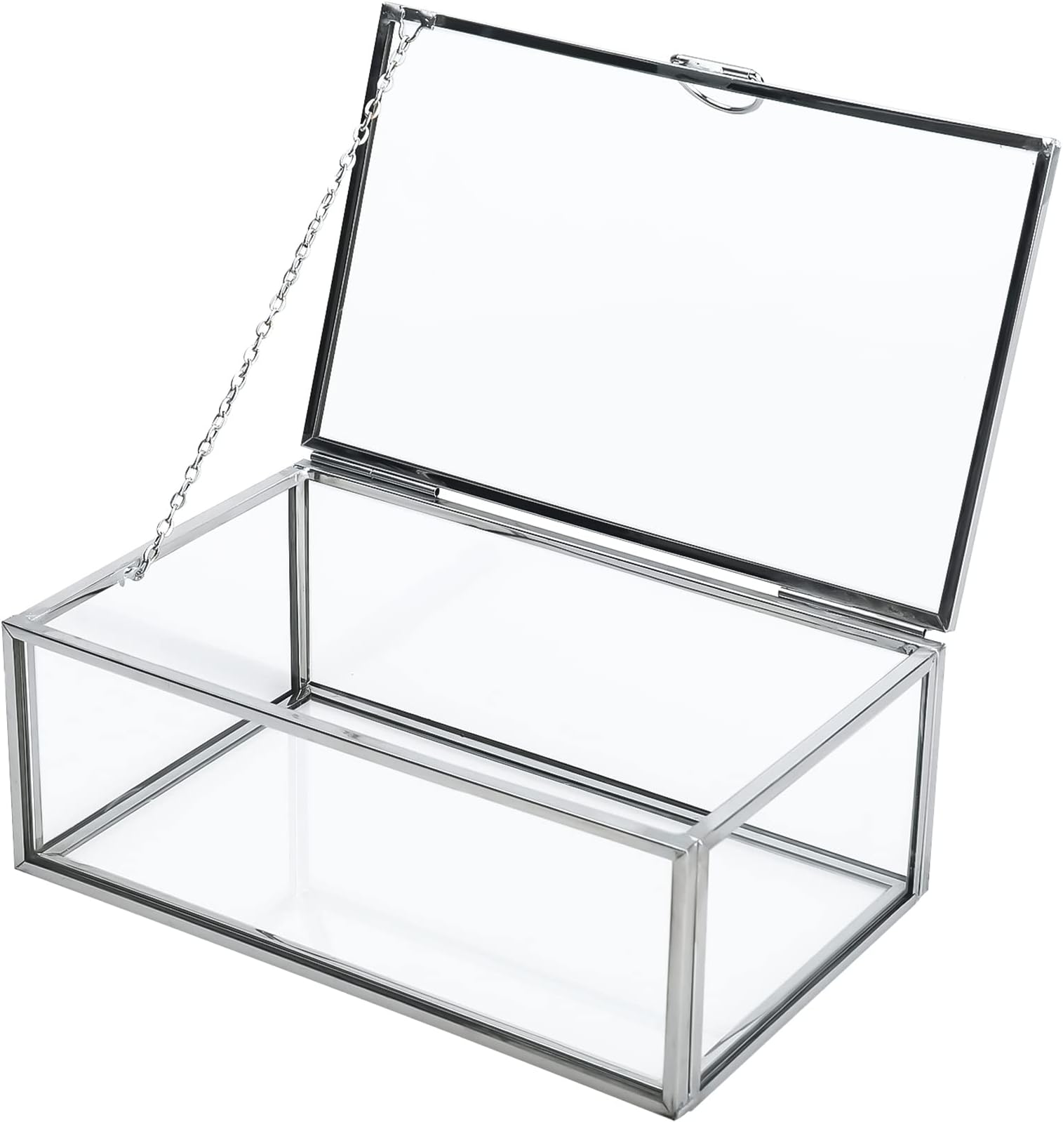 HighFree Vintage Lidded Glass Box - Clear Jewelry Display for Trinkets, Rings, Bracelets - Decorative Keepsake Home Decor (Silver, X-Small)