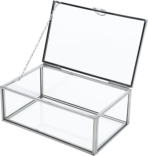 HighFree Caja de vidrio vintage con tapa, caja de exhibición de cristal transparente para joyas, caja de recuerdo, decoración del hogar, caja