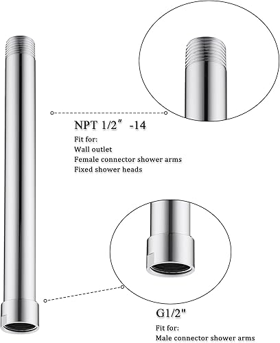 Miniatura 8 de Extensor de brazo de ducha negro, extensión de brazo de ducha de 4 pulgadas por BSTIIU, NPT de 12 pulgada macho a hembra, brazo de ducha recto en