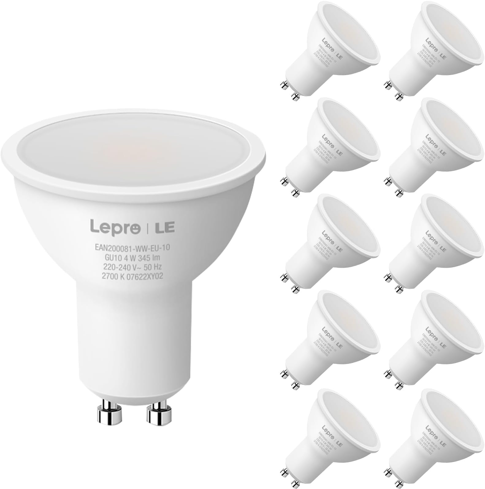 Lepro Spot light GU10 led bulb 5W 450 Lumen LED Light Sources Warm White 2700K Beam Angle 100° Reflector Lights Pack of 10