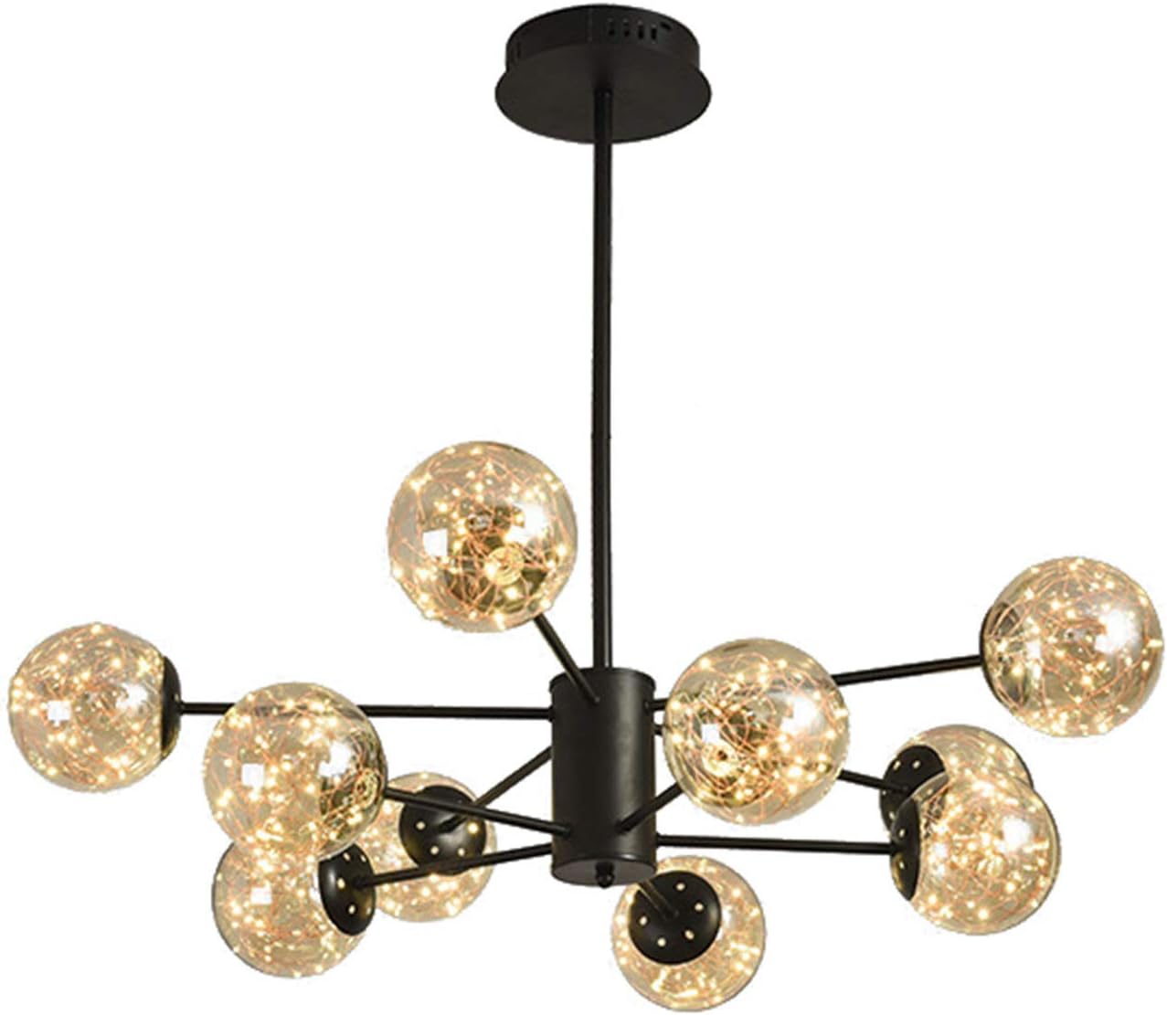 Modern 10-Lights LED Dimmable d Metal During Light WithGlass Irregular Ceiling Lamp for Living Roomd-Black Neutral Light 6-Lights (Black Warm Light 10lights)