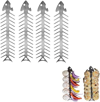 Stainless Steel Skewers for Grilling,4Pcs Reusable Barbecue Skewers Fishbone Shape Grill for Meat,Veggies,Shrimp,Party
