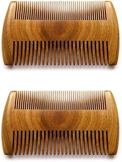Myhsmooth Handmade Green Sandalwood Beard Combs - 2 Pack No Static Pocket Combs for Beard & Mustache, Aromatic Scent, 4 Inch Dual Teeth