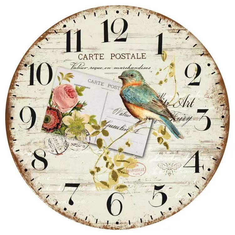 N&Life 12 Inch Silent Non-Ticking Colorful Bird Design Wall Clock Silent Wooden Round Wall Clocks Battery Operated Decorative Clock for Kitchen/Bedroom/Living Room/Office …