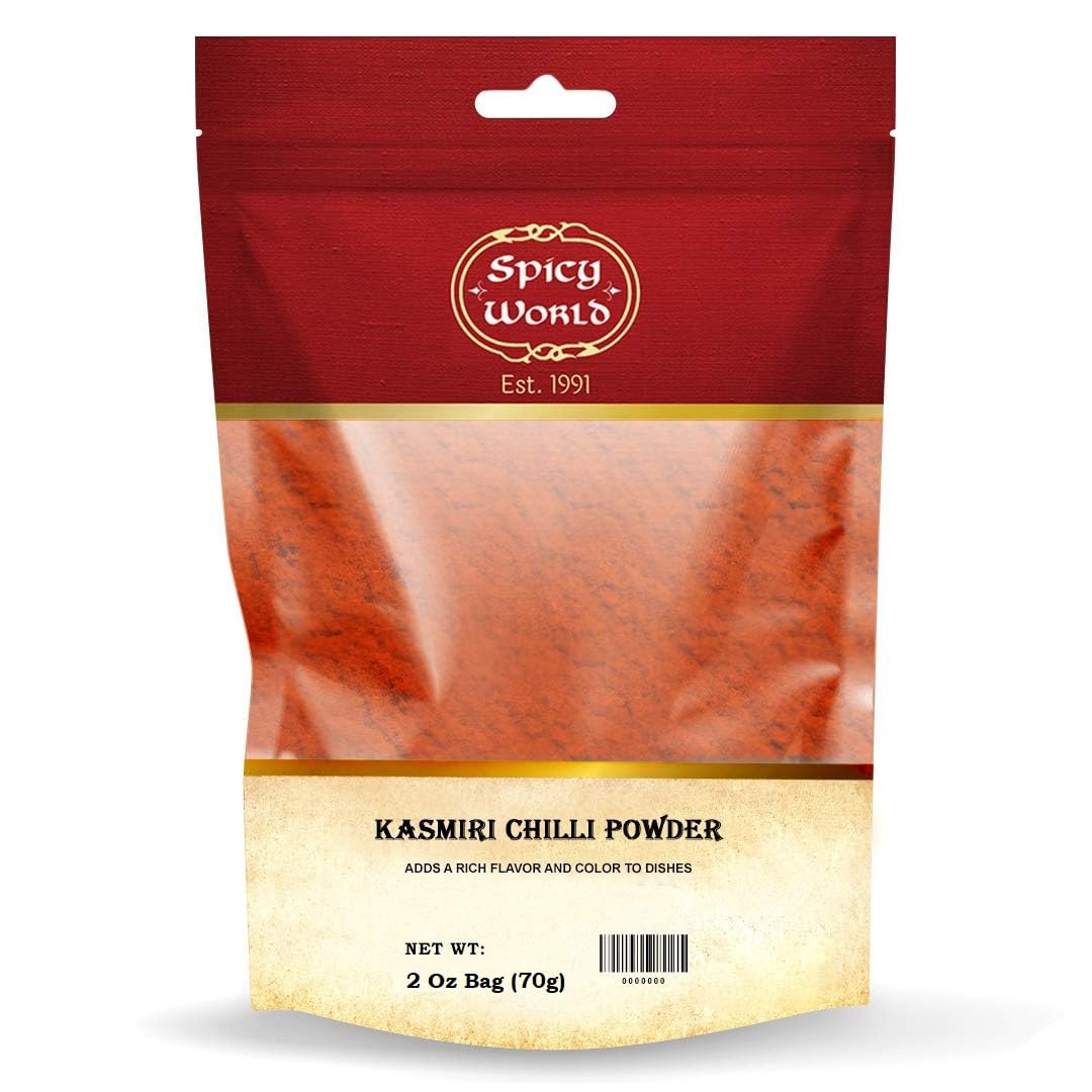 Spicy World Kashmiri Chili Powder Red 2 Ounce bag | All Natural Low Heat, Red Chili Powder - Red Pepper Powder