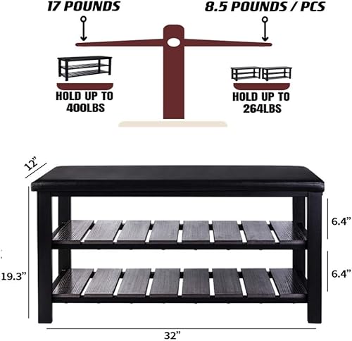 Miniatura 3 de Finnhomy Banco Zapatero de 3 Niveles con Cojín. El banco soporta hasta 400 libras, para entrada, dormitorio, pasillo, muebles de acento, elegante