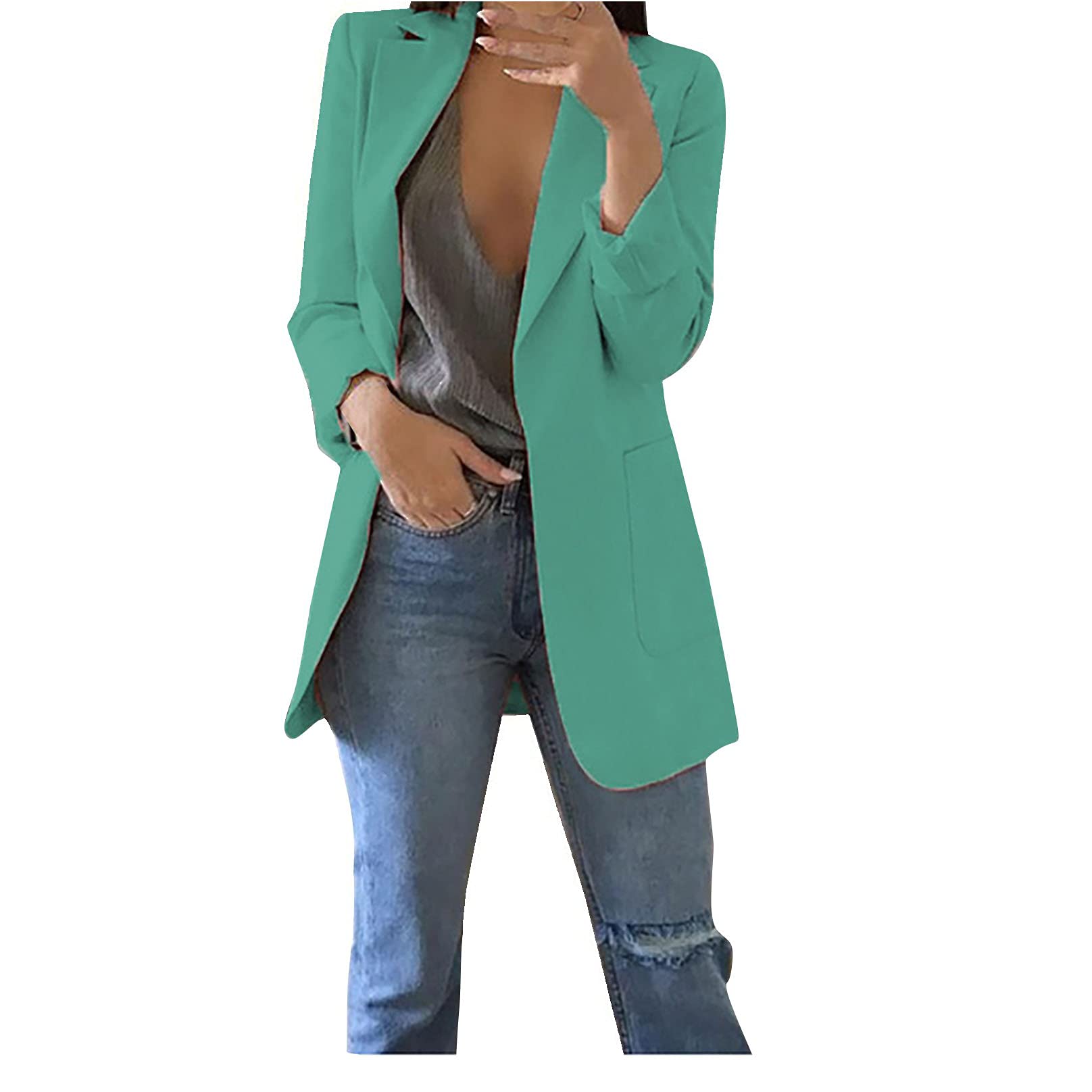 MNSFA Women's Casual Open Front Blazers Open Front Long Sleeve Work Office Jackets Blazer Suit with Pockets Outwear