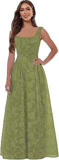 Lace Floral Square Neck Bridesmaid Dresses Long Pleated for Women Formal Evening Gowns