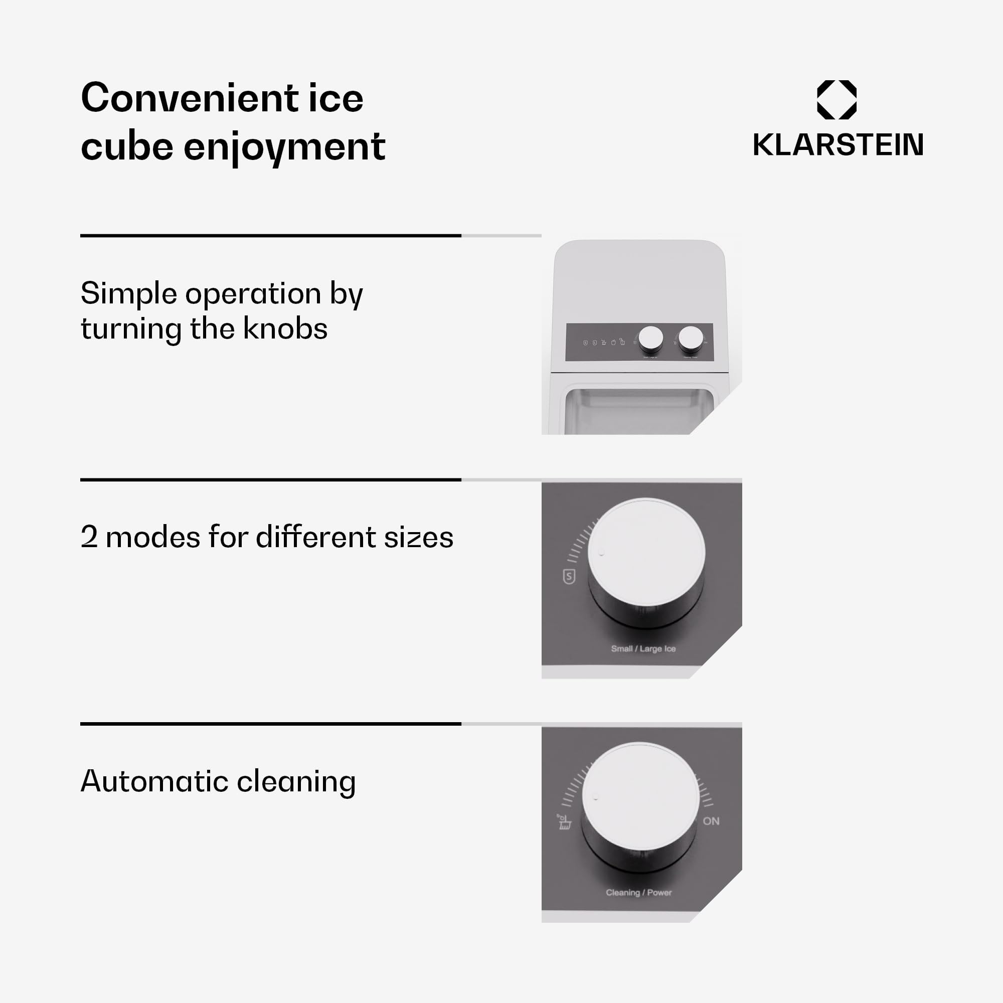 KLARSTEIN Icecraft máquina de Hielo - 12kg/24h, 6 Minutos, 2 tamaños de Cubitos, automática, fácil de Usar, diseño Moderno, para casa y Bar, máquina de Hacer Hielo pequeña, Blanco