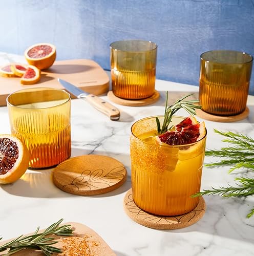 Miniatura 2 de Lyon Sky - Juego de 8 piezas hechas a mano de 16 onzas de vidrio de color amarillo tumérico doble con posavasos