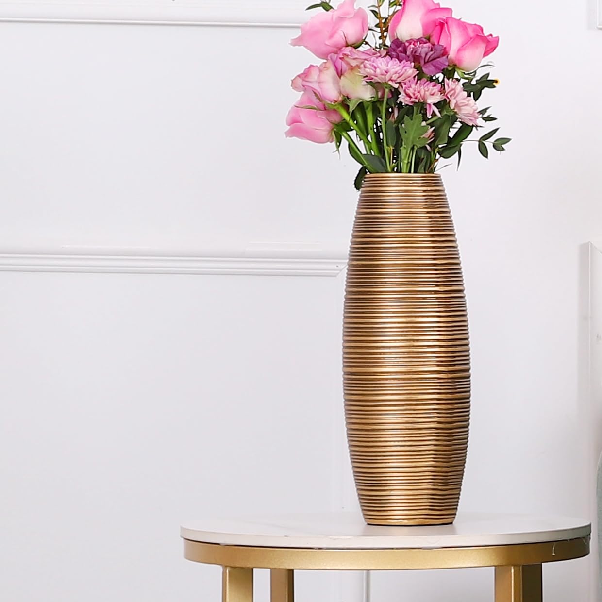 Leewadee Jarrón Decorativo 34 cm Poliresina para Aparador & Mesa | Jarrón deco para aparador & mesa: impermeable para flores frescas, bonito con flores secas & ramas, boho & moderno