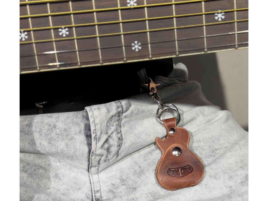 ends cuoio Porta Plettro a Forma di Chitarra Gibson Les Paul, Custodia per Plettro in Vero Cuoio con Moschettone, Accessori per Musicisti - 100% Made in Italy (Nero)
